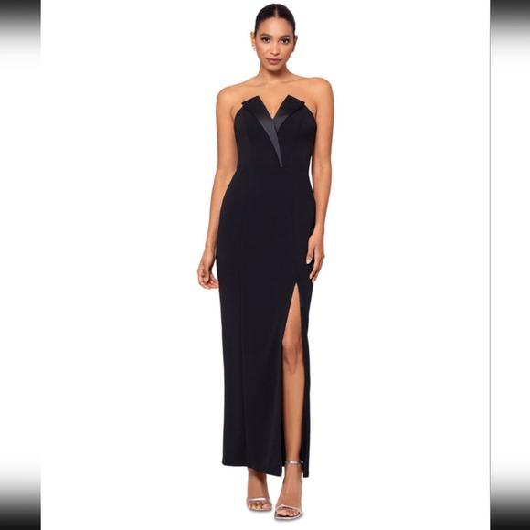 Betsy & Adam Dresses & Skirts - Betsy & Adam Tuxedo-Neck Strapless Gown